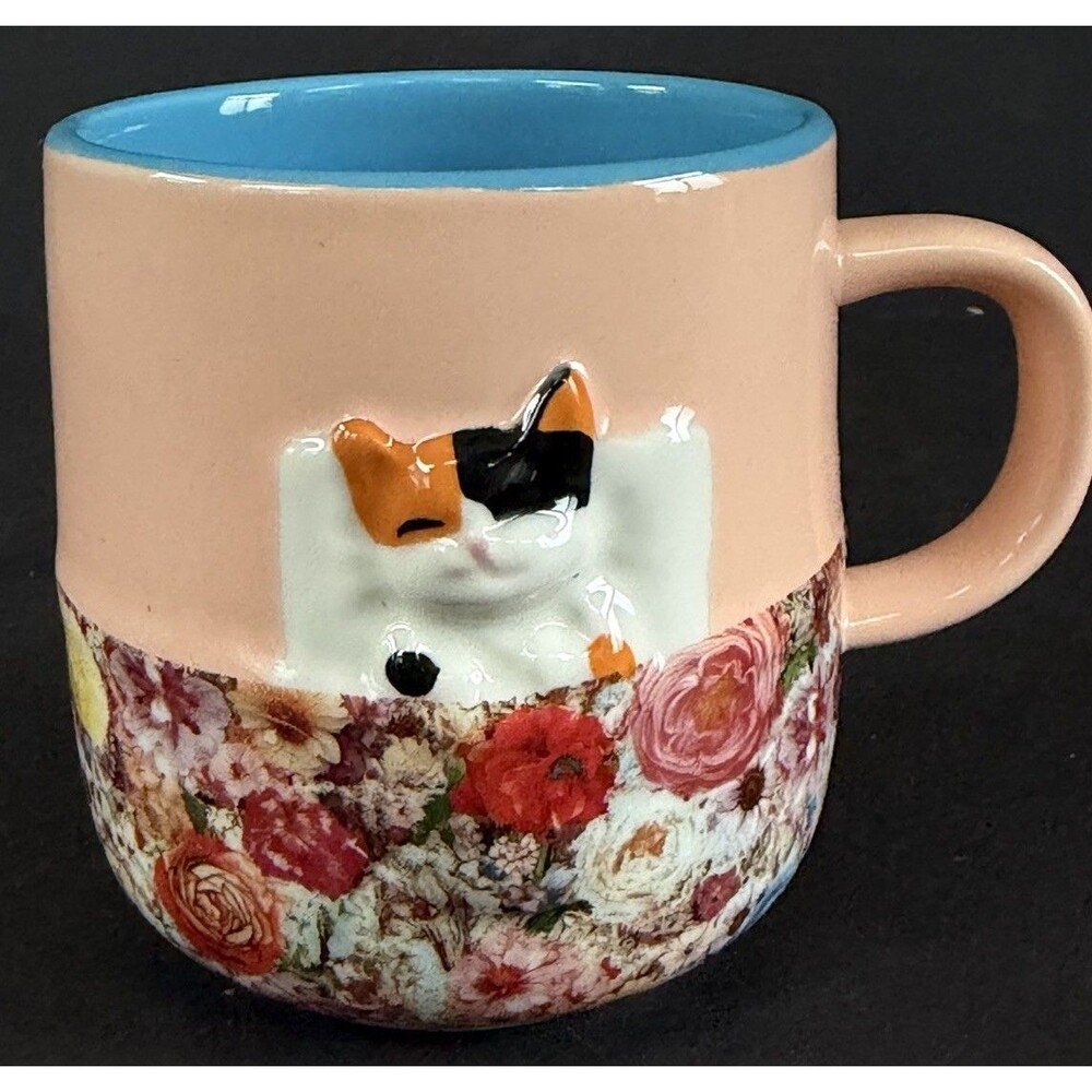 Urban Outfitters Lana Patterned Cat Mug 14.5 Oz Stoneware Coffee Floral EUC